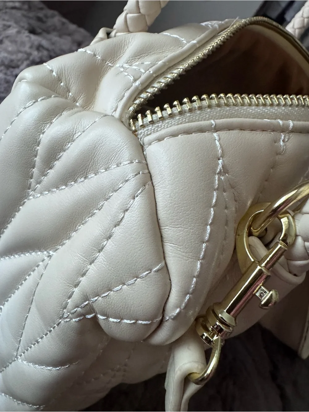 Quilted Cream Satchel with Braided Handles